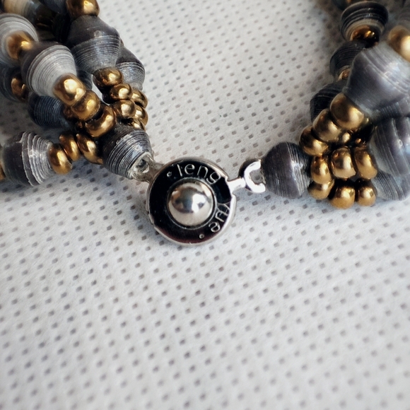Teng Yue Vintage Paper Wrapped Bead Beads Beaded Twisted Charcoal Bracelet EUC - Picture 11 of 11